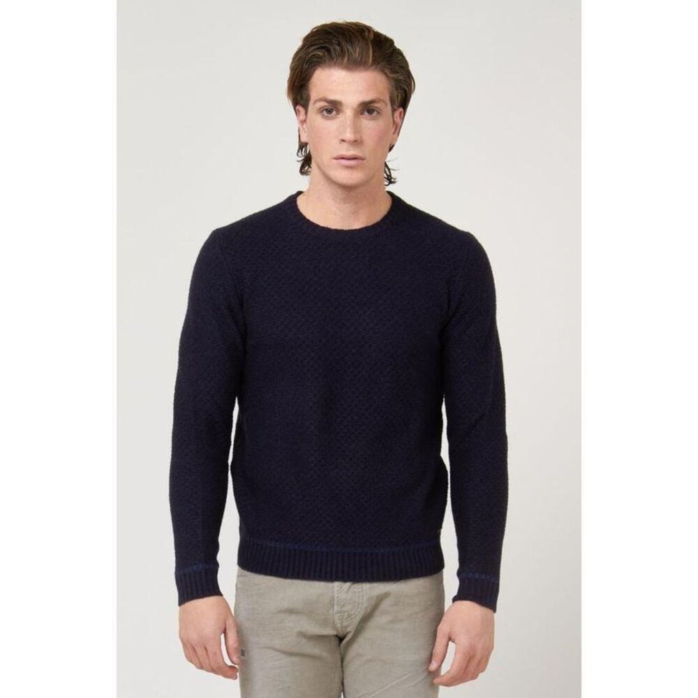 Gas Marabou Feather Trim Sweatshirt Men Navy Blue Sweaters